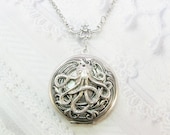 Silver Locket Necklace- The ORIGINAL Silver  OCTOPUS LOCKET  - by BirdzNbeez - Mother's Day Wedding Birthday Bridesmaids Gift