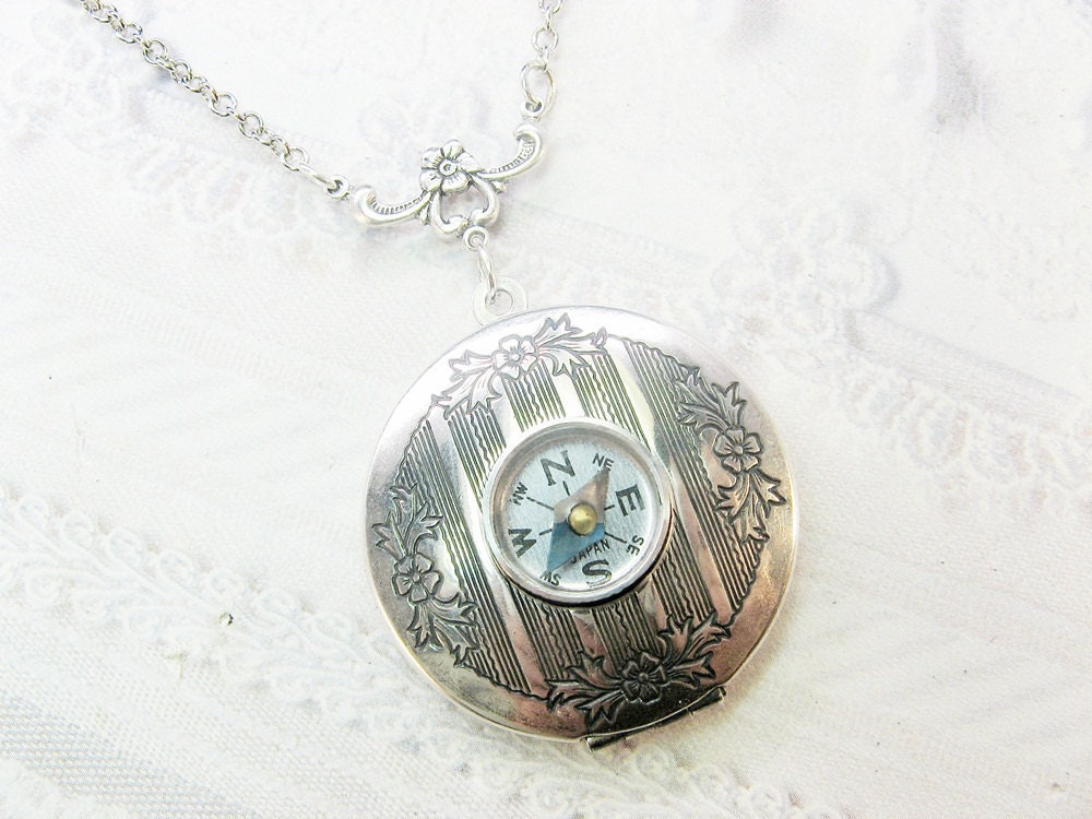 Silver COMPASS LOCKET - The ORIGINAL Compass Locket Necklace - Silver Compass Guidance  - Steampunk Locket - Christmas Wedding Birthday Gift