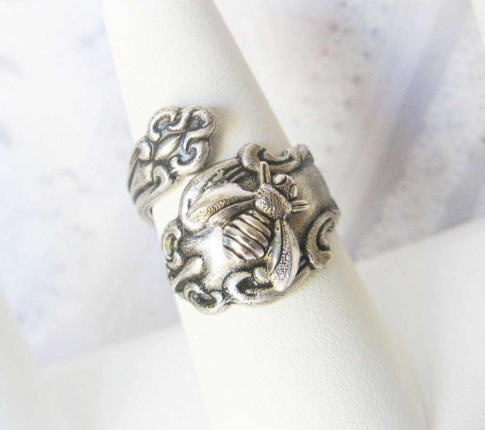 Spoon Ring - The ORIGINAL Silver Bee SPOON RING  - Jewelry by BirdzNbeez - Wedding Birthday Bridesmaids Gift