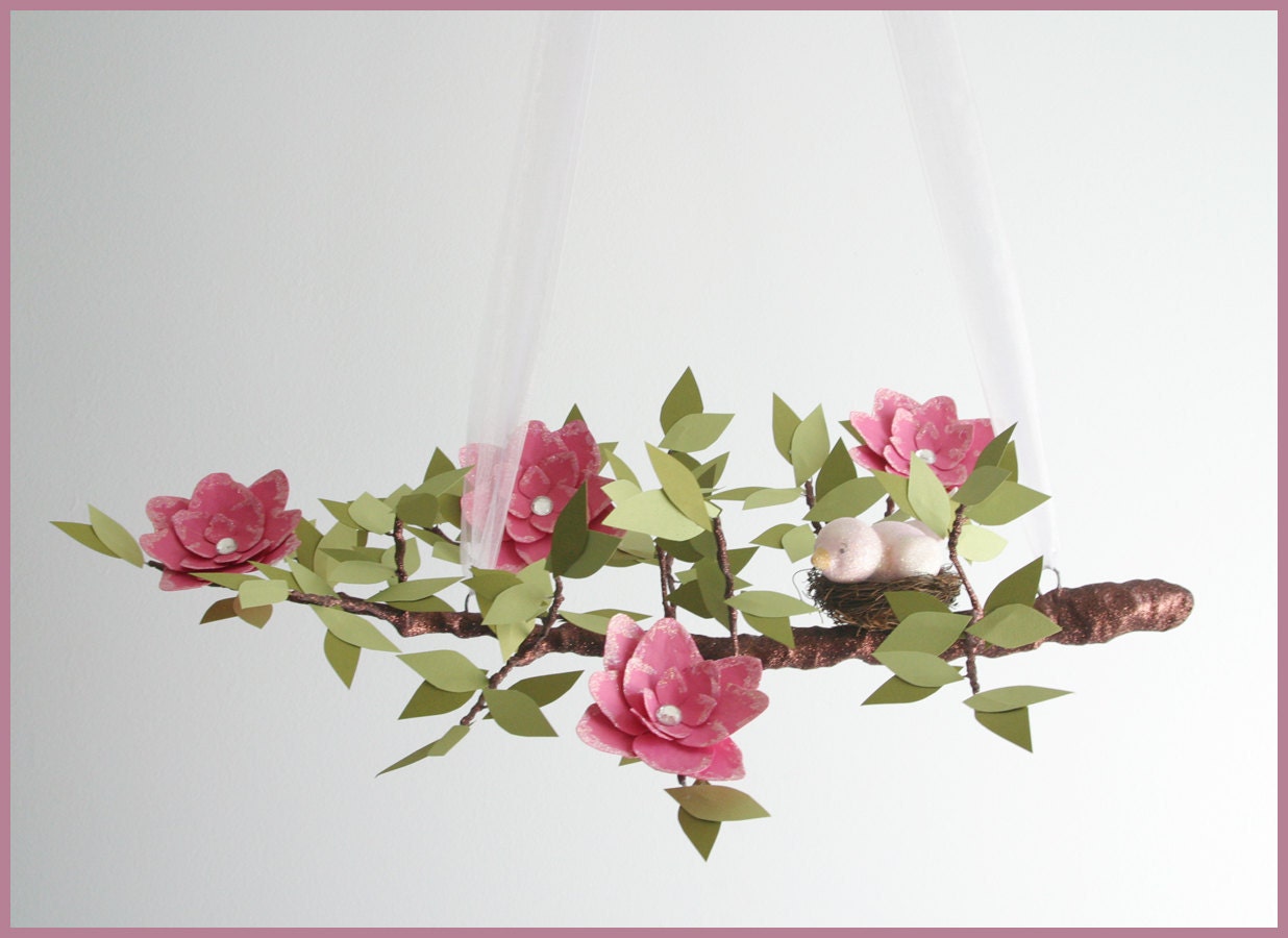 Rich Pink English Garden Tree Limb- Baby Mobile- Nursery Mobile- Hot Pink