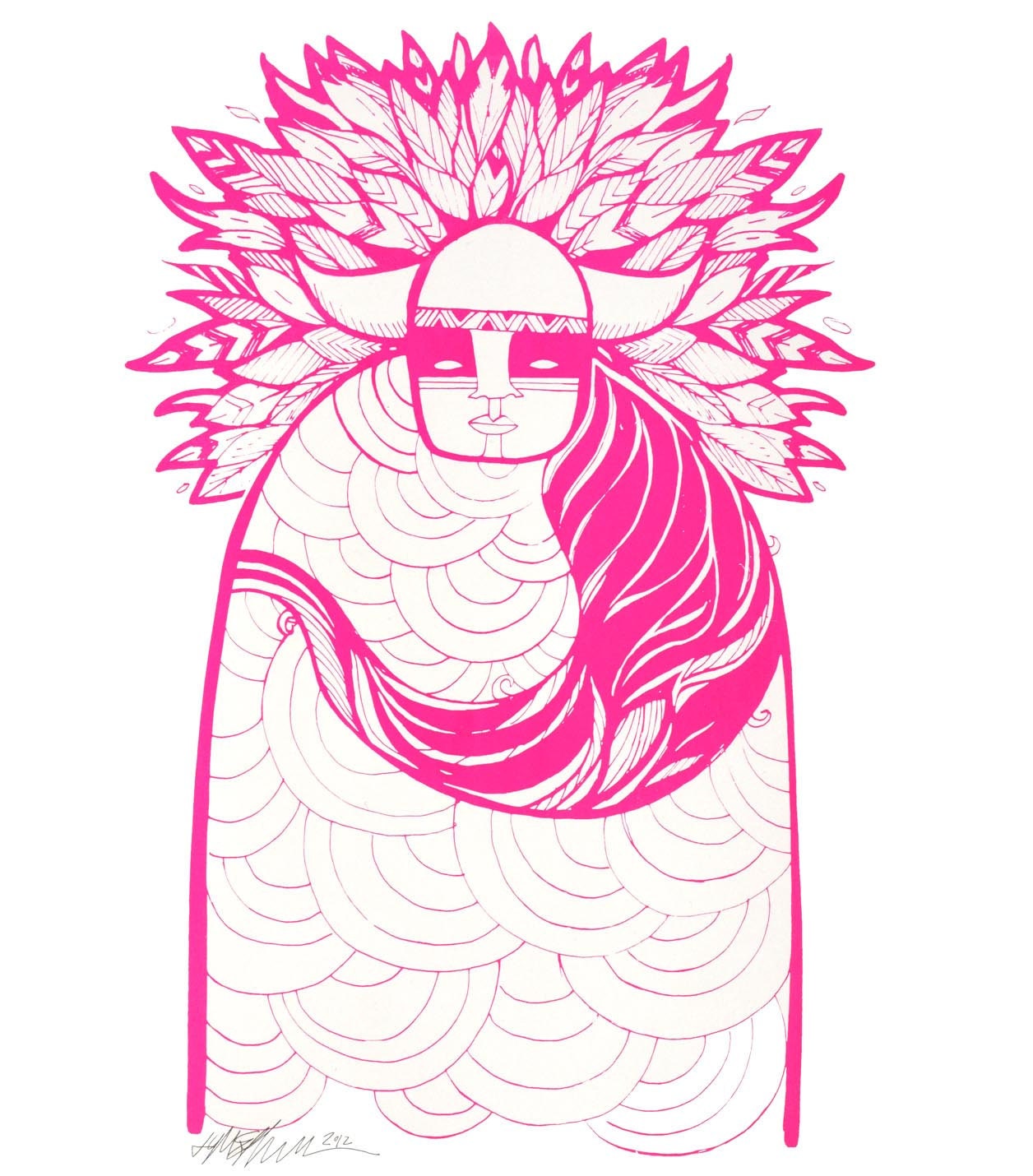 Neon Pink  Warrior - Silkscreen Print-12 x17