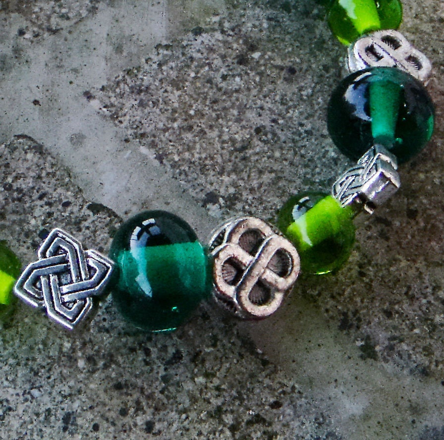 Celtic Green Glass Bead Bracelet