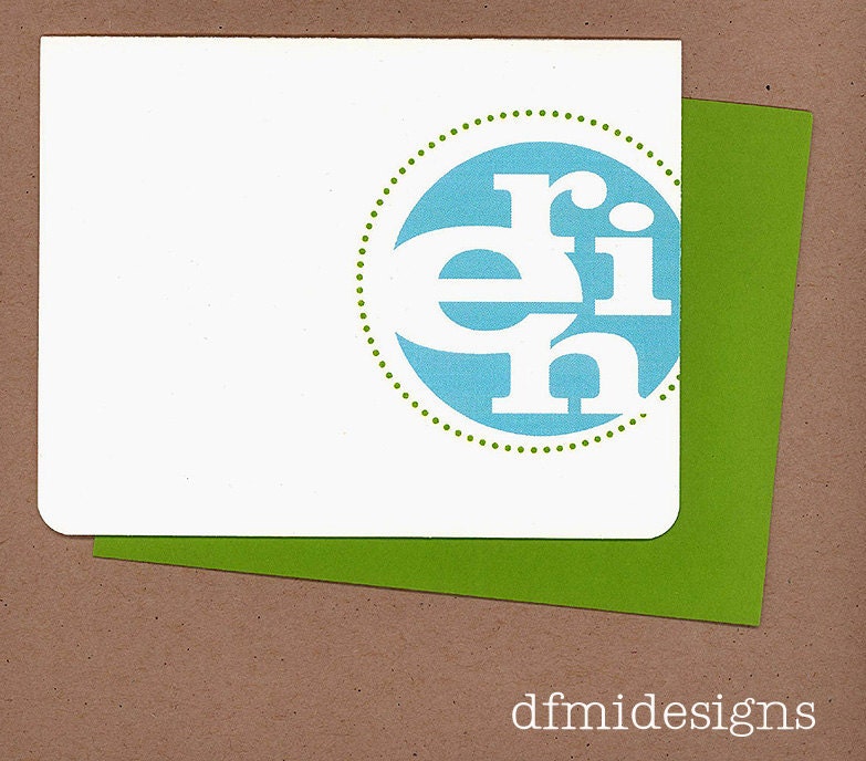 CUSTOM NAME NOTECARDS personalized name and color