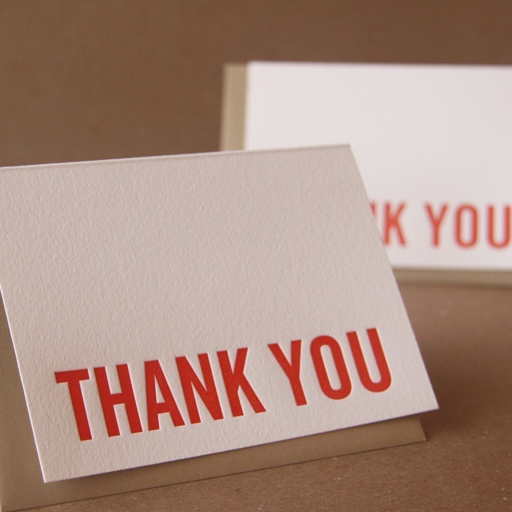 Letterpress Thank You Cards : Fire Red Modern Block Thank You Notes - box of 50 small folded cards w envelope color choice - RubyPress
