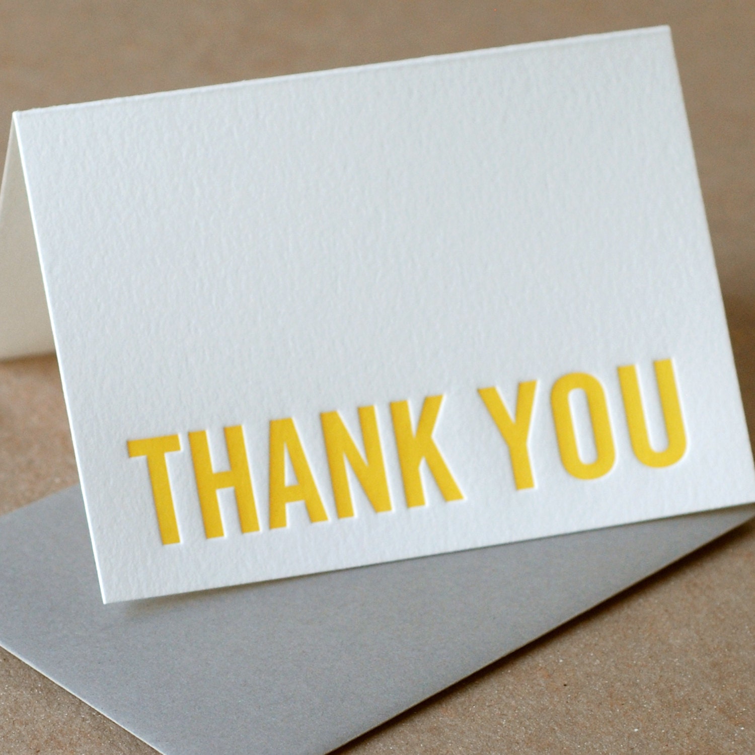Letterpress Thank You Cards : Sunshine Yellow Modern Block Thank You Notes - box of 25 small folded cards w envelope color choice