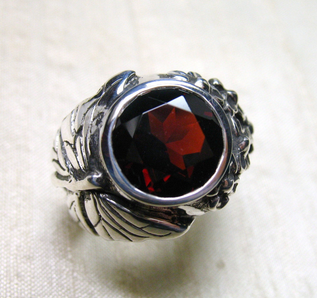 Butterfly and Flowers Ring- Garnet and Sterling