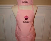 Personalized Pink kids Apron and Chef Hat Set monogram embroidered Great Valentines Day Gift