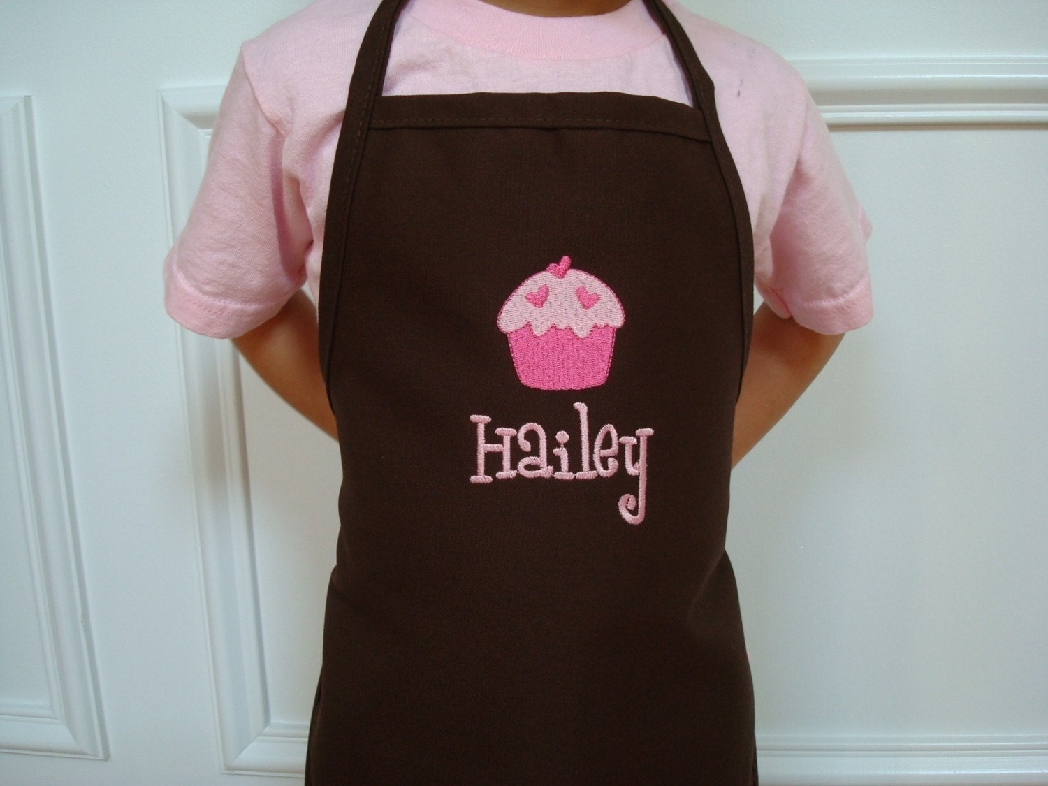 Personalized kids child Girl Pretend Play Brown Cupcake apron Great Gift