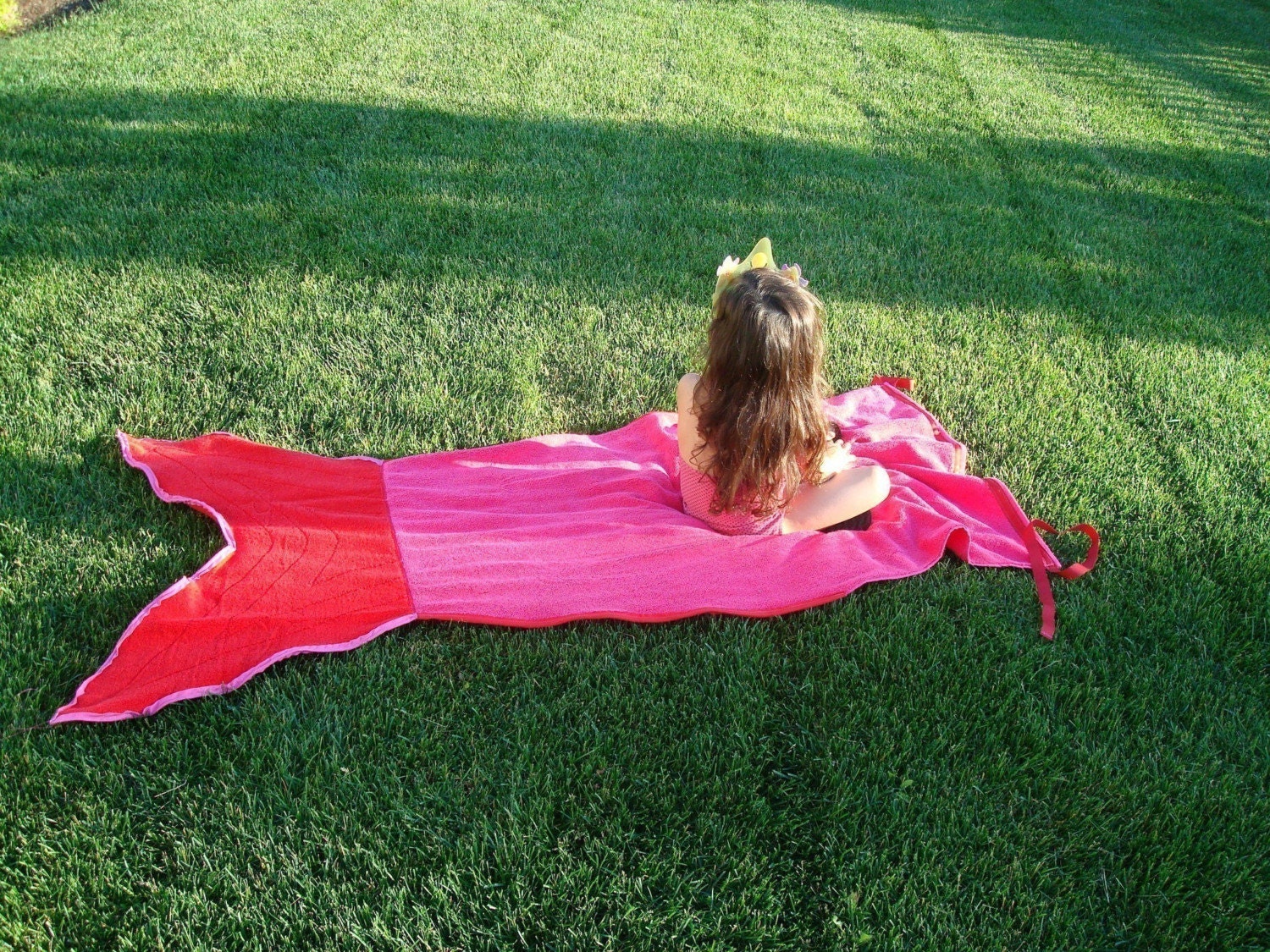 Girls Pink Mermaid Tail Towel / Beach Towel / Great Gift / Pretend play