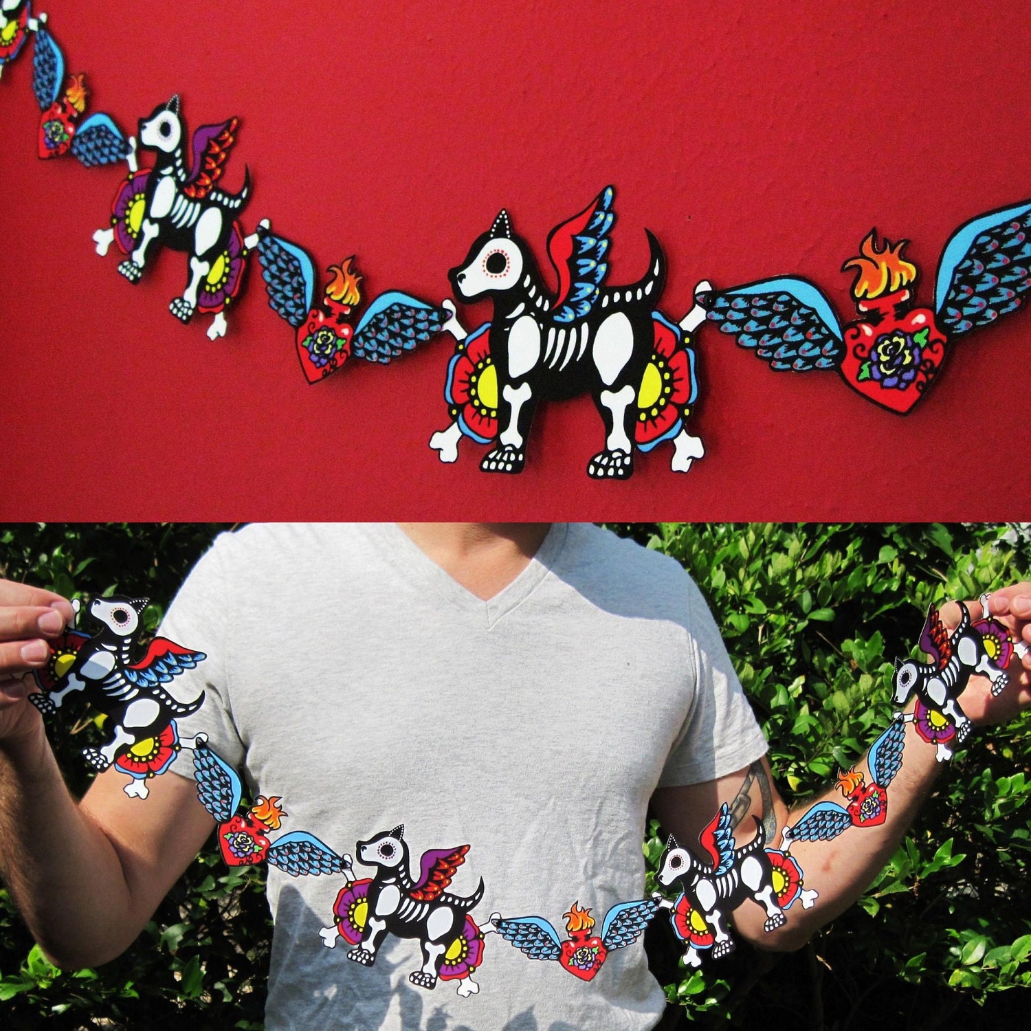 Day of the Dead DOG Paper GARLAND Pet Shrine w/ Sacred Hearts