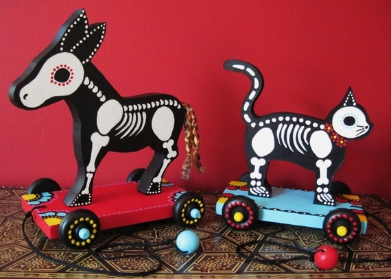 Day of the Dead CAT PULL TOY Vintage Style