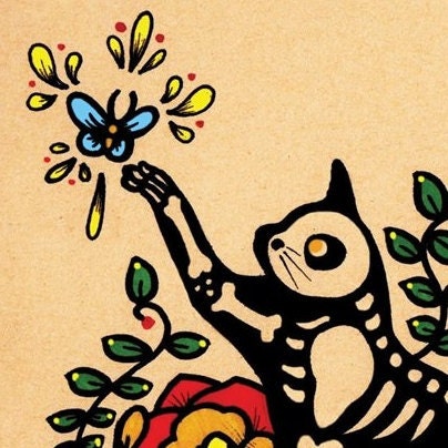 Day of the Dead CAT Dia de los Muertos Print 8 x 10
