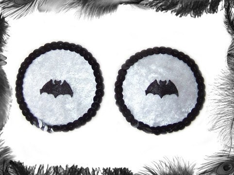 Bats and Sequins Velvet Nipple Pasties, Burlesque wear, Gothic, Black, White, Red, Purple, Pink