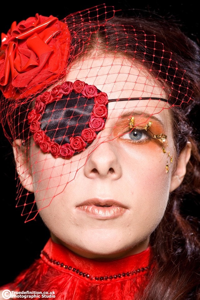 Satin Roses Eye Patch, Burlesque Pirate, Gothic Glamour