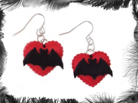 Heart Bat Earrings, Gothic, Lolita Wear