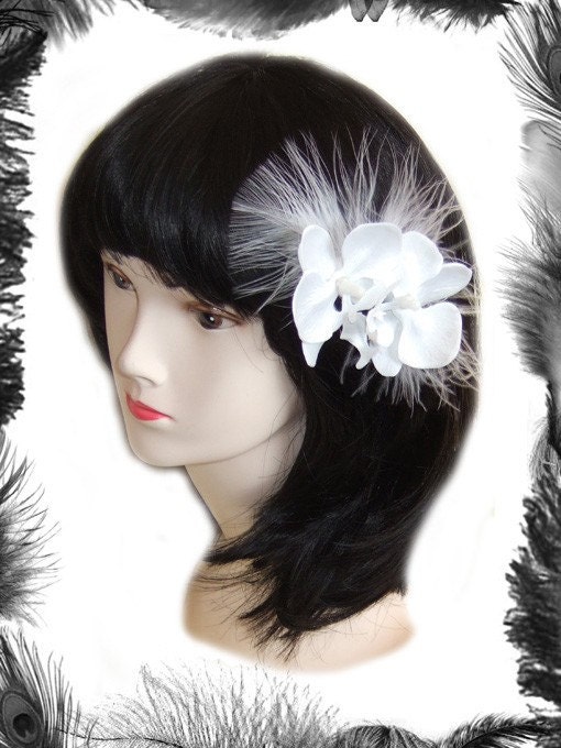 White Orchids Feather Fascinator, Burlesque