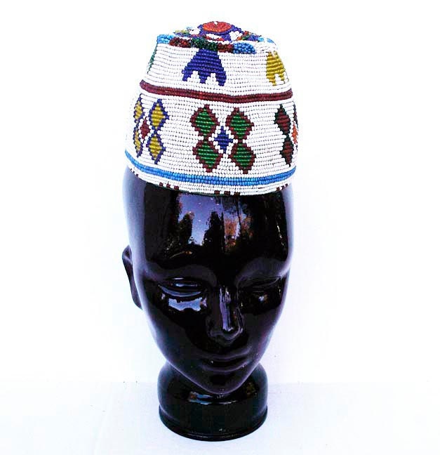 Vintage Beaded Hat, Afghanistan- Kuchi, White Beads