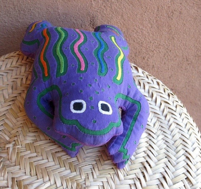 Purple Mola Frog - ON SALE - Lavender Filled Kuna Indian Reverse Applique