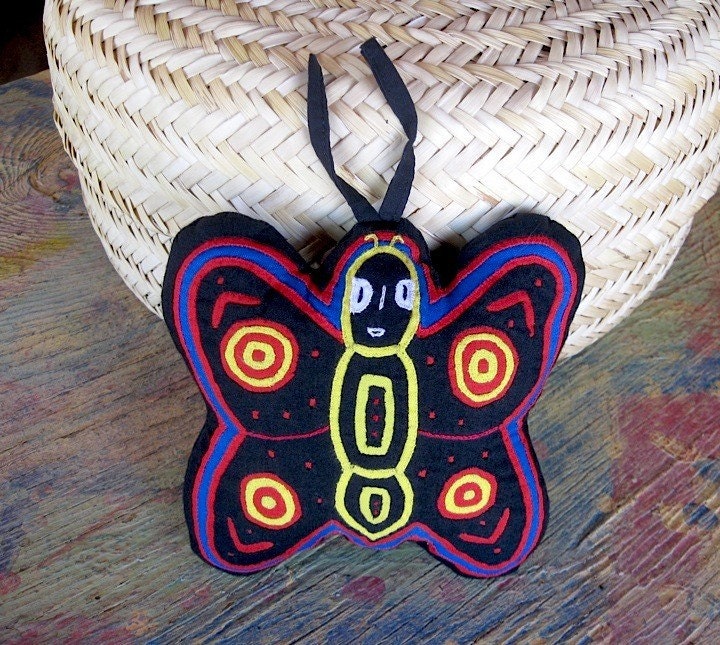 Herbal Mola Applique Butterfly - SALE-  Lavender Filled, Hand Stitched Kuna Indian Mola