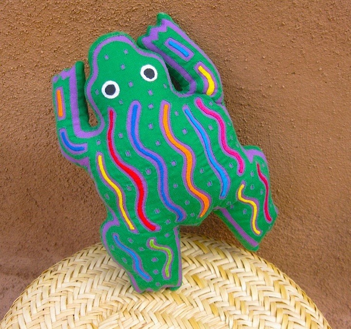 Fabulous Lavender Filled Mola Frog - Kuna Indian Applique