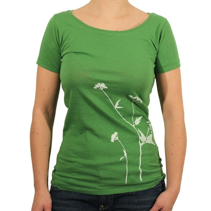 SALE Organic Cotton Queen Annes Lace Scoopneck Tee - Grass Green