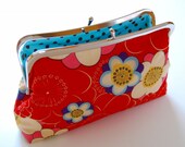 Sakura on red clasp clutch purse