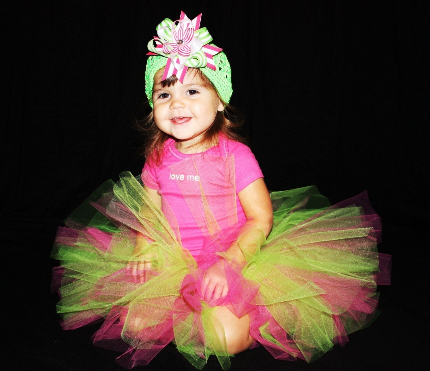 Sweet Caroline Candy tutu skirt with apple green and hot pink American made tulle by I Luv U Tutu Much Boutique