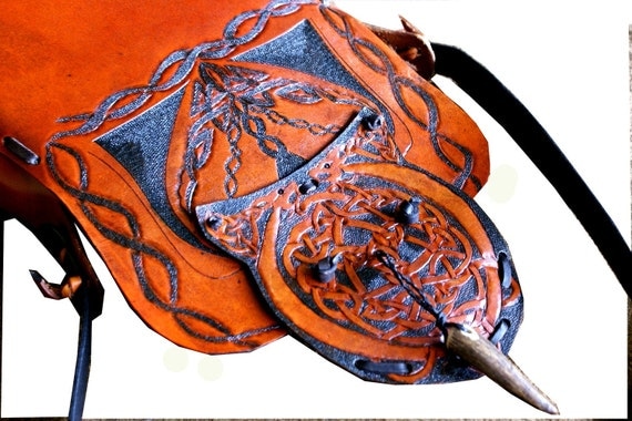 The Lohikaarme Leather Handbag-  Dragons Fire Snake Leather Pattern and Tooled leather Celtic Knotwork