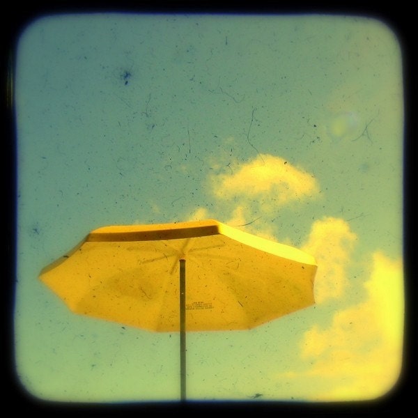 Beach Umbrella Photo Print Summer Days 5x5 TtV Photography Holiday Seaside Sunshine Sun Bleached Yellow Parasol Coastal Cottage Photograph