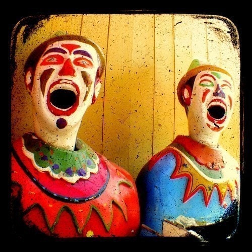 Clown Photo Carnival Photography Print 5x5 TTV Red, Blue Mustard Vintage Style Vibrant Colors Retro Cool Creepy Kitsch Circus Art Photograph