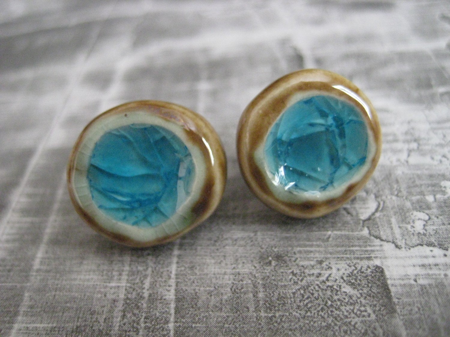 Aqua Brown Stud Earrings