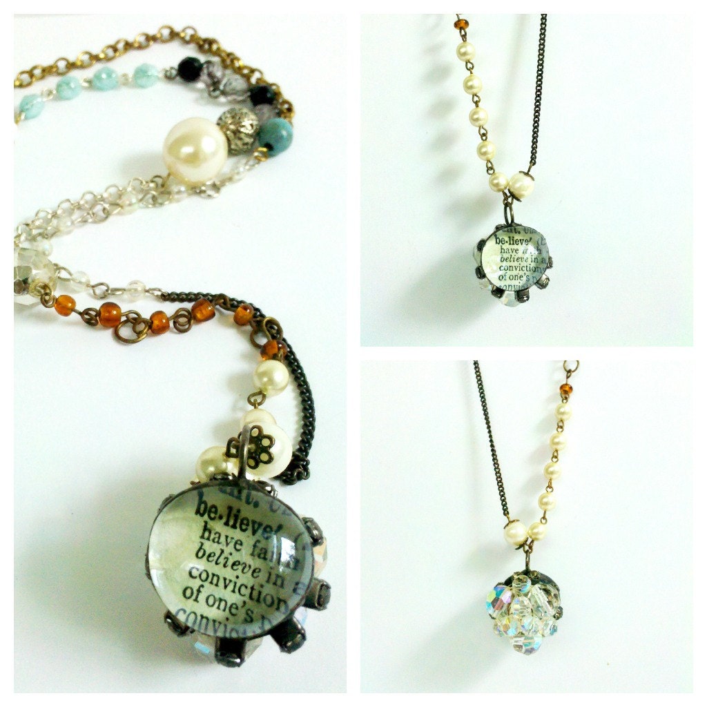 RESERVED FOR SHREANY Gypsy Assemblage Necklace With Soldered Glass Bauble Charm - Believe