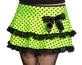 M - SHRINKLE Neon Lime Green Mini Skirt w/ Polka Dots and Bow DIY - MEDIUM
