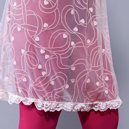 Vintage Pink Heart Lace Sheer Half Slip Skirt - Extra Small - Valentines Day