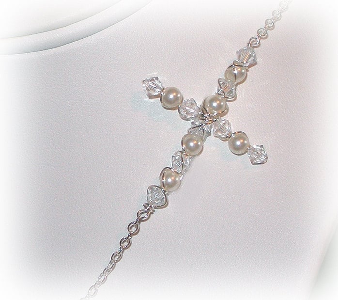 Side Cross Necklace on Beaded Crystal Side Cross Necklace By Livelovebead On Etsy