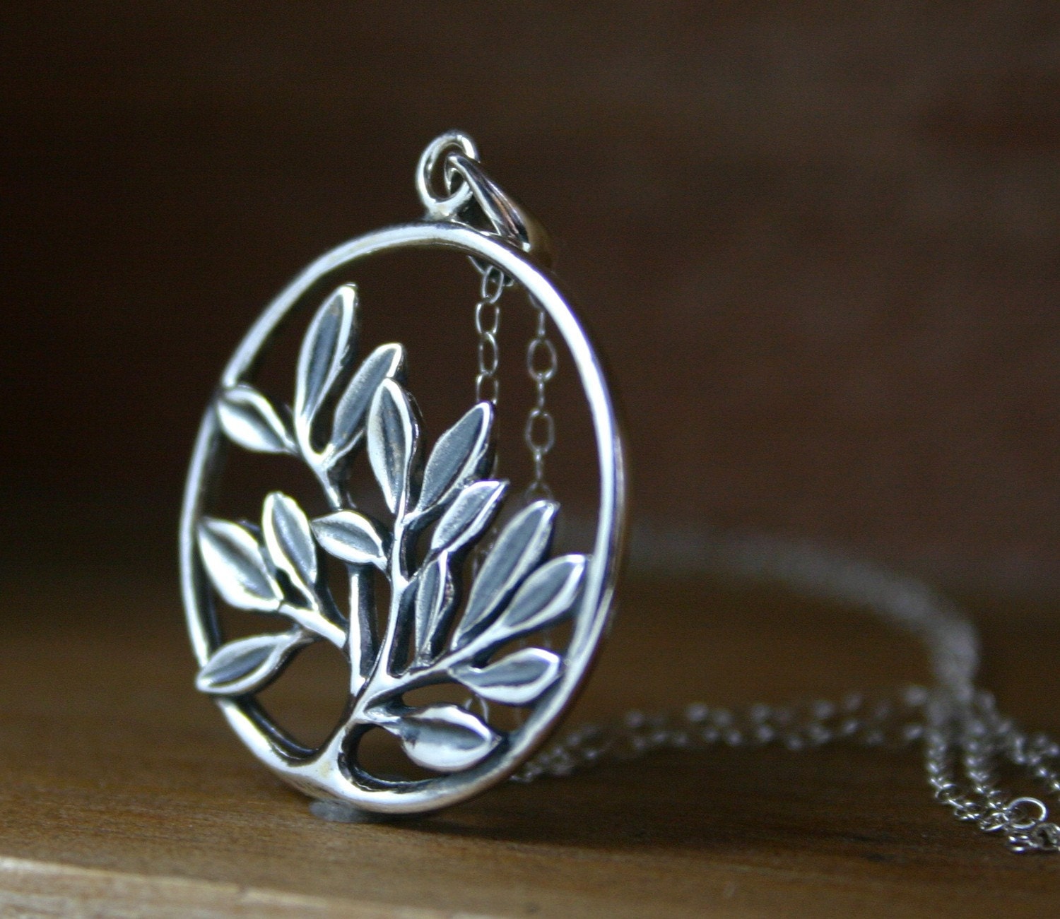 Laurel tree branch necklace on 18" chain - sterling silver