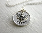 Sterling silver Bee Happy hand stamped necklace