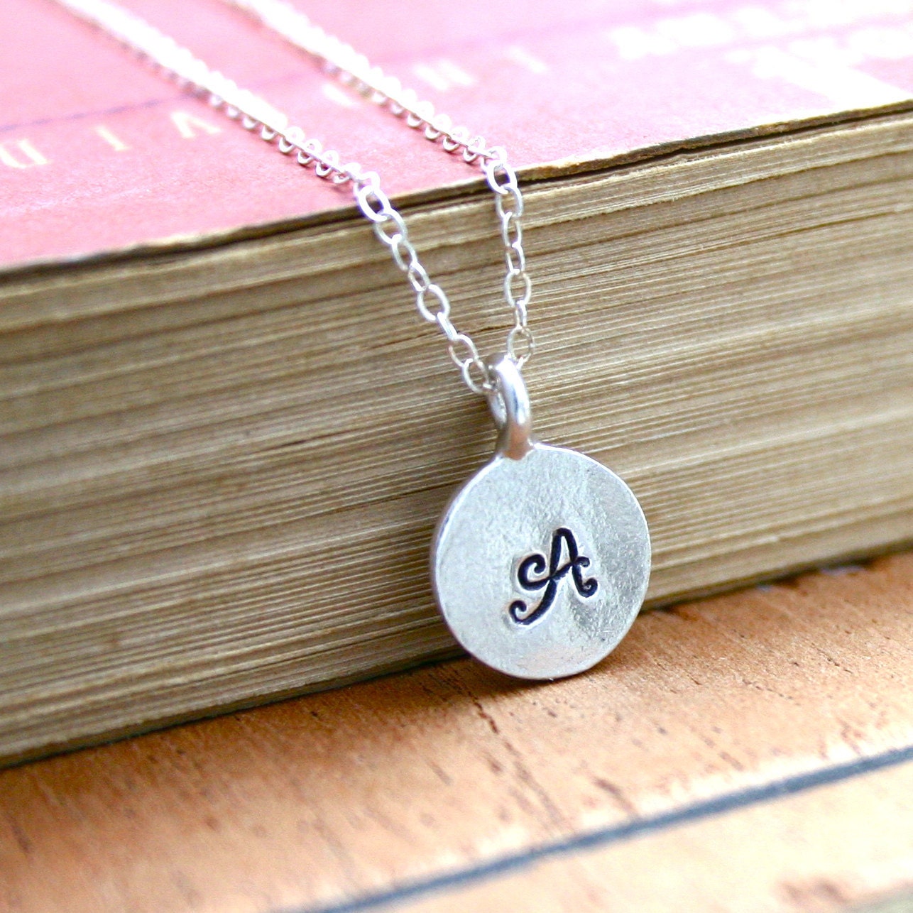 Personalized Initial necklace -  hand stamped round charm