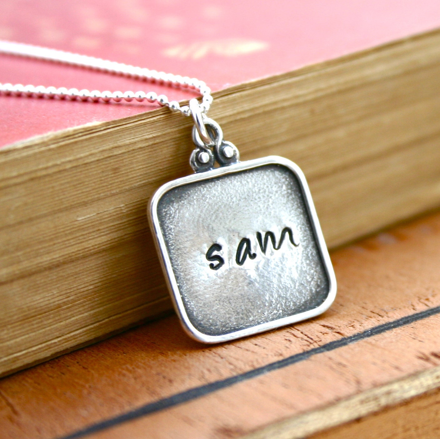 Personalized name or initial necklace with fancy square pendant