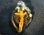 FAIRY PENDANT Hugging Pixie in Amber Glass Very Detailed Faerie Focal Pendant Unique Bead Original Signed Art Glass Charm