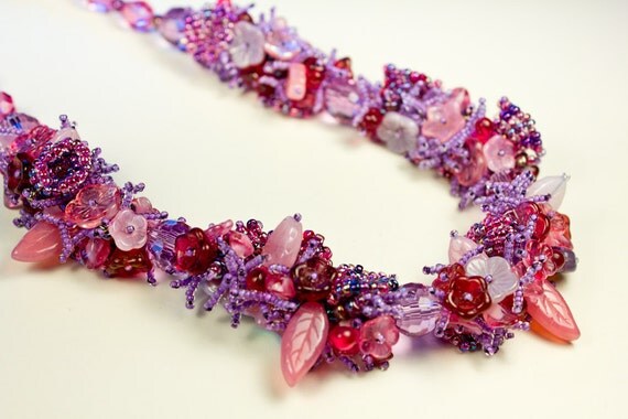 Pink and Lavander Beaded Garden Necklace Reserved for Rachtinkerbell