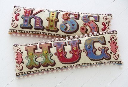 PAIR - KISS and HUG needlepoint kits - large