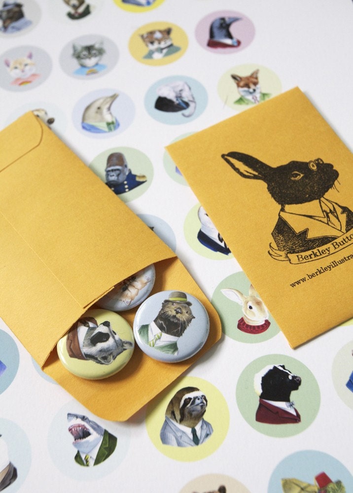 Four animal button pack - customizable