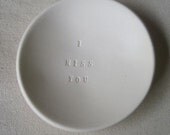 white ceramic I MISS YOU tiny text bowl by Paloma's Nest jewelry catch all holder