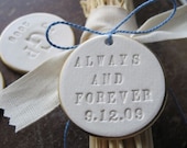 CUSTOM bridal bouquet text tile with gold or silver leaf edge - ornament and something blue- a modern heirloom by Paloma's Nest