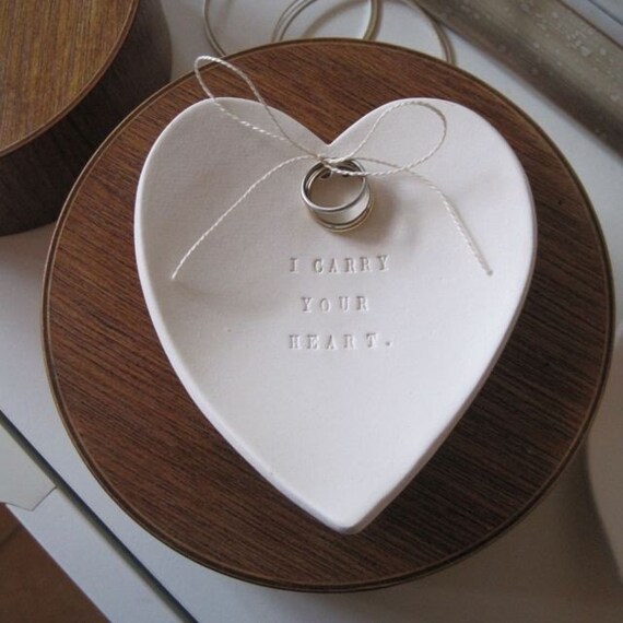 I CARRY YOUR HEART heart shaped Ring Bearer Bowl (tm) for wedding or commitment ceremony from Paloma's Nest