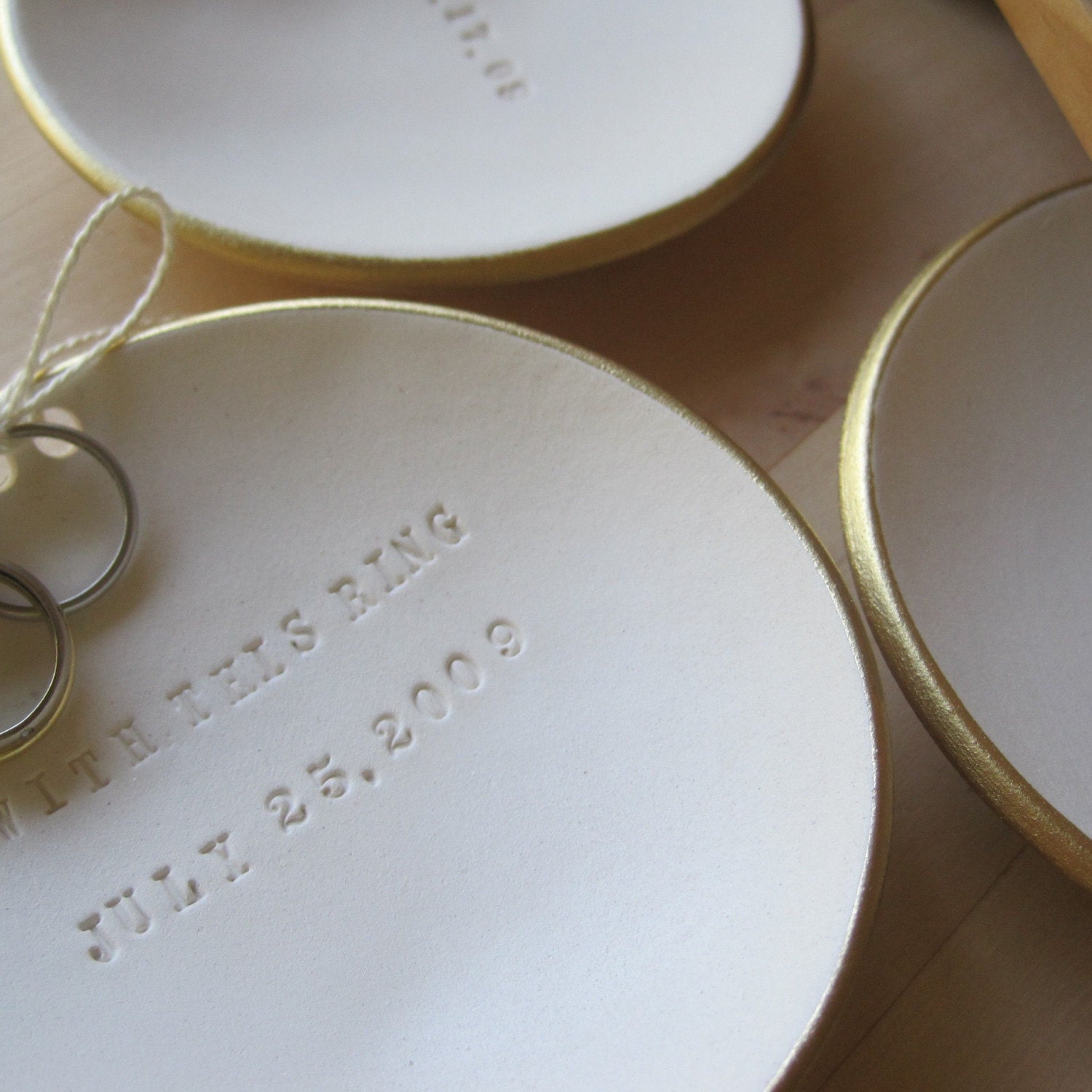 wedding ring holder, ring dish, gold CUSTOM Ring Bearer Bowl, personalized with words or names, Paloma's Nest with gold leaf