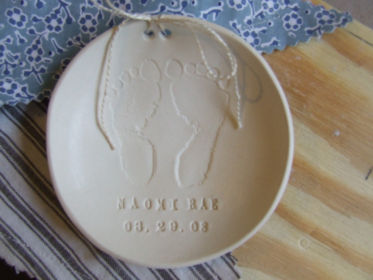 CUSTOM baby tiny text bowl personalized with name and birth date - heirloom keepsake ornament by Paloma's Nest