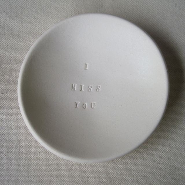 I MISS YOU tiny text bowl by Paloma's Nest in white clay