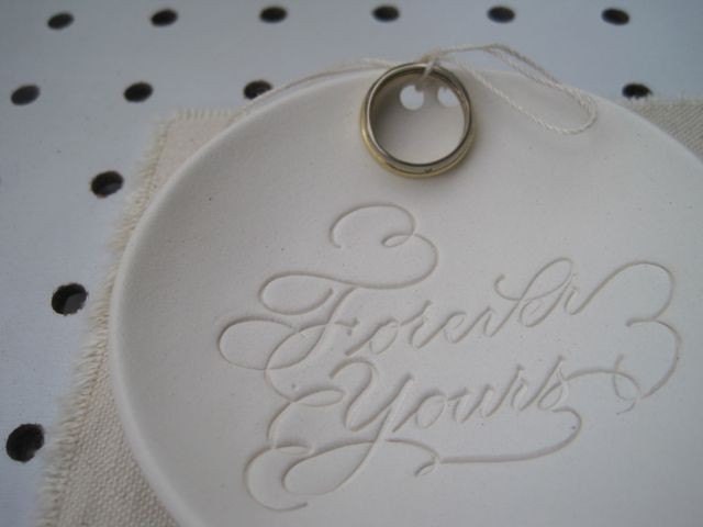 wedding ring dish FOREVER YOURS Ring Bearer Bowl from Paloma's Nest with Calligraphy by MM Ink ring holder plate pillow